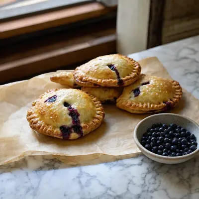 Huckleberry hand pies on parchment.